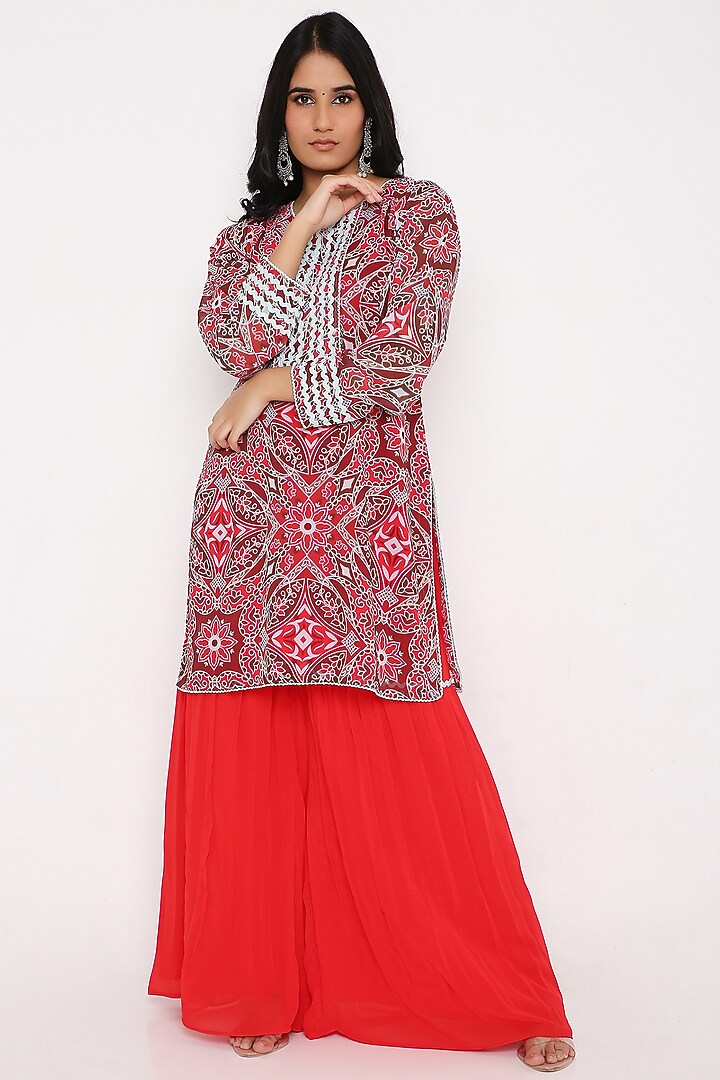 Red Georgette Sharara Set by Bha-sha at Pernia's Pop Up Shop