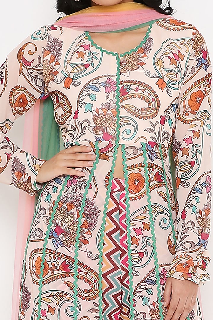 Ivory Georgette Digital Printed Anarkali Set by Bha-sha at Pernia's Pop Up Shop