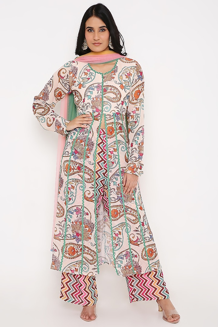 Ivory Georgette Digital Printed Anarkali Set by Bha-sha at Pernia's Pop Up Shop