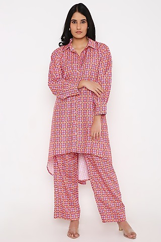 Pink Muslin Digital Printed Tunic Set by Bha-sha