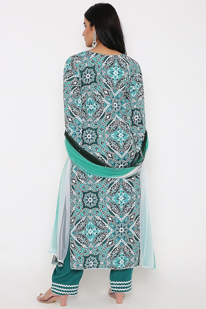 Green Rayon Digital Printed Kurta Set by Bha-sha at Pernia's Pop Up Shop
