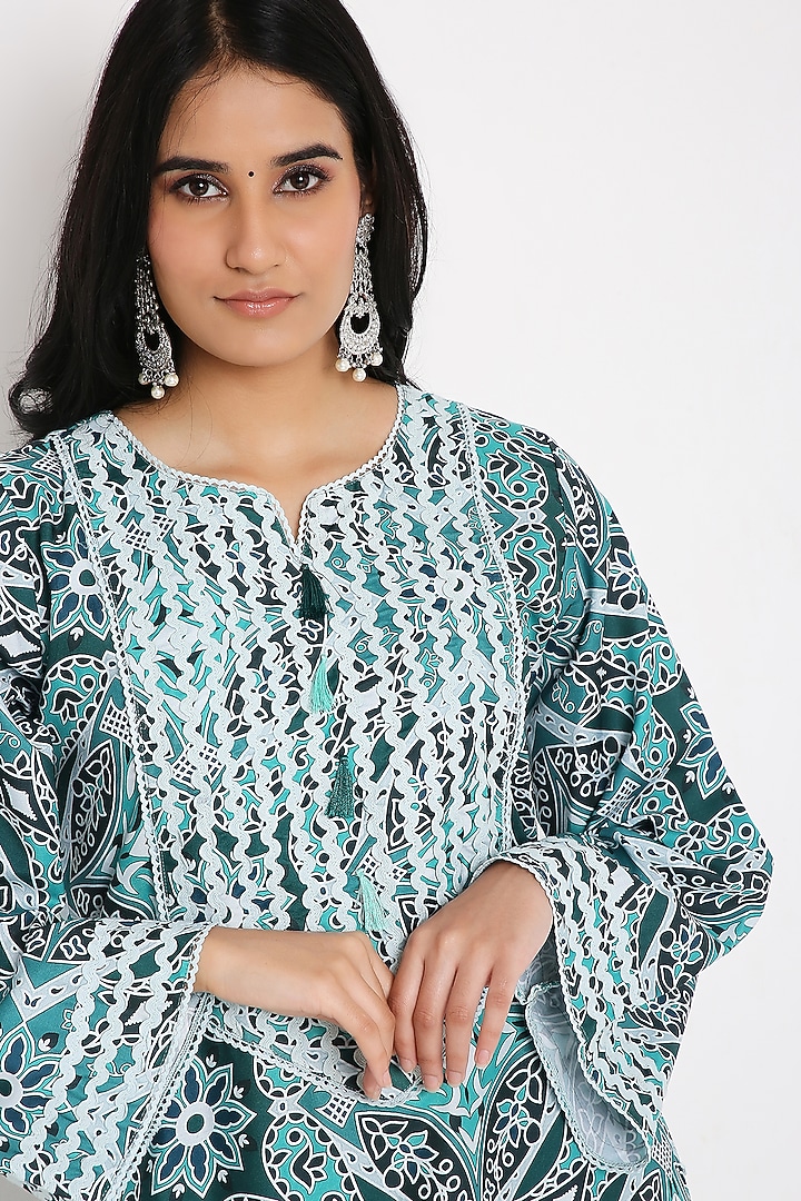 Green Rayon Digital Printed Kurta Set by Bha-sha at Pernia's Pop Up Shop