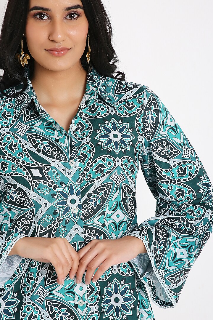 Green Rayon Poplin Digital Printed Tunic Set by Bha-sha at Pernia's Pop Up Shop