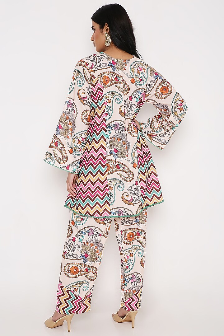 Ivory Modal Satin Digital Printed Pant Set by Bha-sha at Pernia's Pop Up Shop