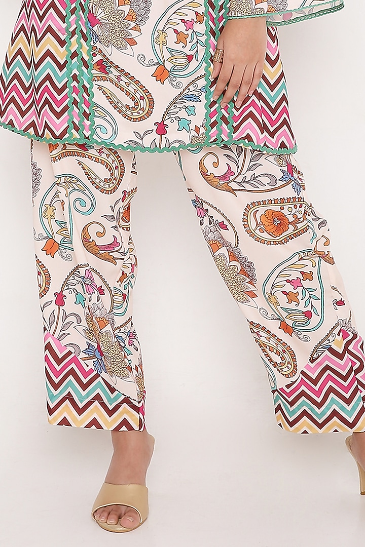 Ivory Modal Satin Digital Printed Pant Set by Bha-sha at Pernia's Pop Up Shop