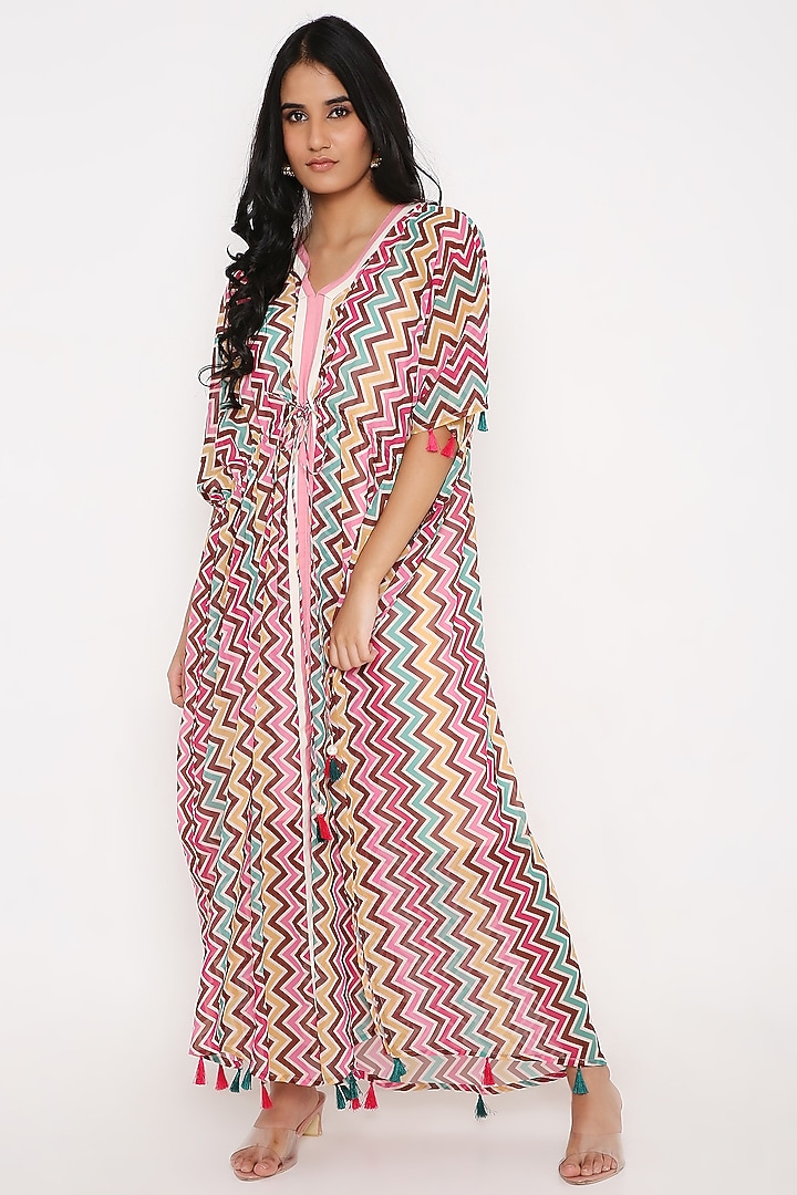 Pink Georgette Digital Printed Kaftan by Bha-sha at Pernia's Pop Up Shop