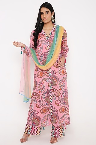 Pink Georgette Digital Printed Kurta Set by Bha-sha