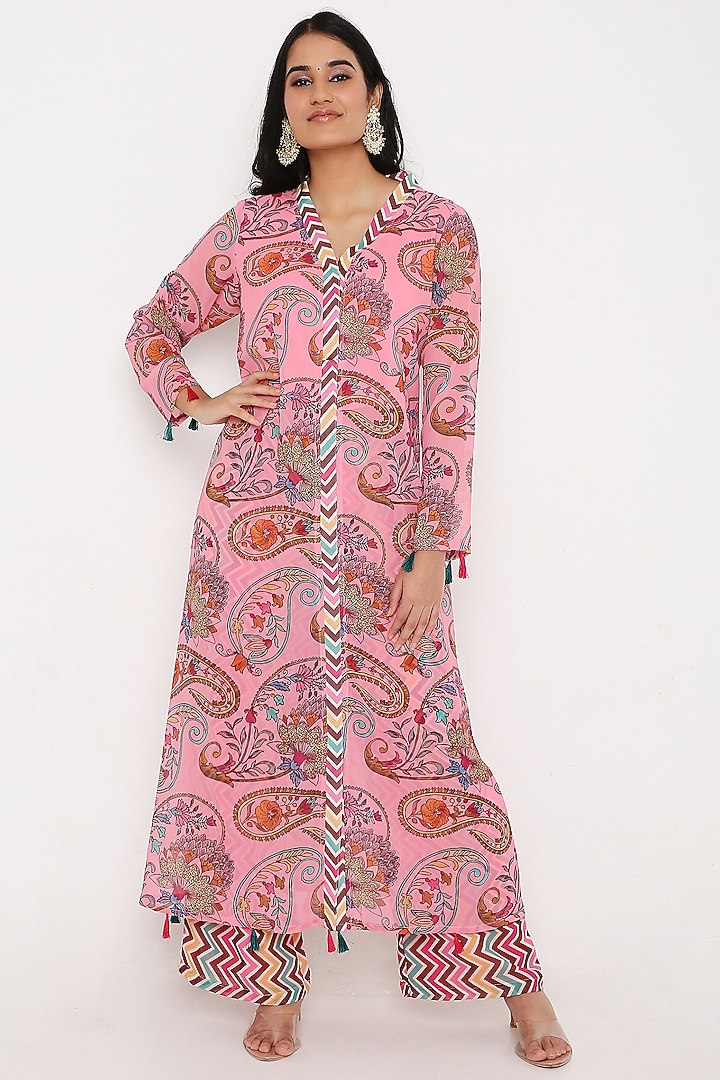 Pink Georgette Digital Printed Kurta Set by Bha-sha at Pernia's Pop Up Shop