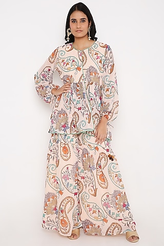 Ivory Georgette Digital Printed Sharara Set by Bha-sha