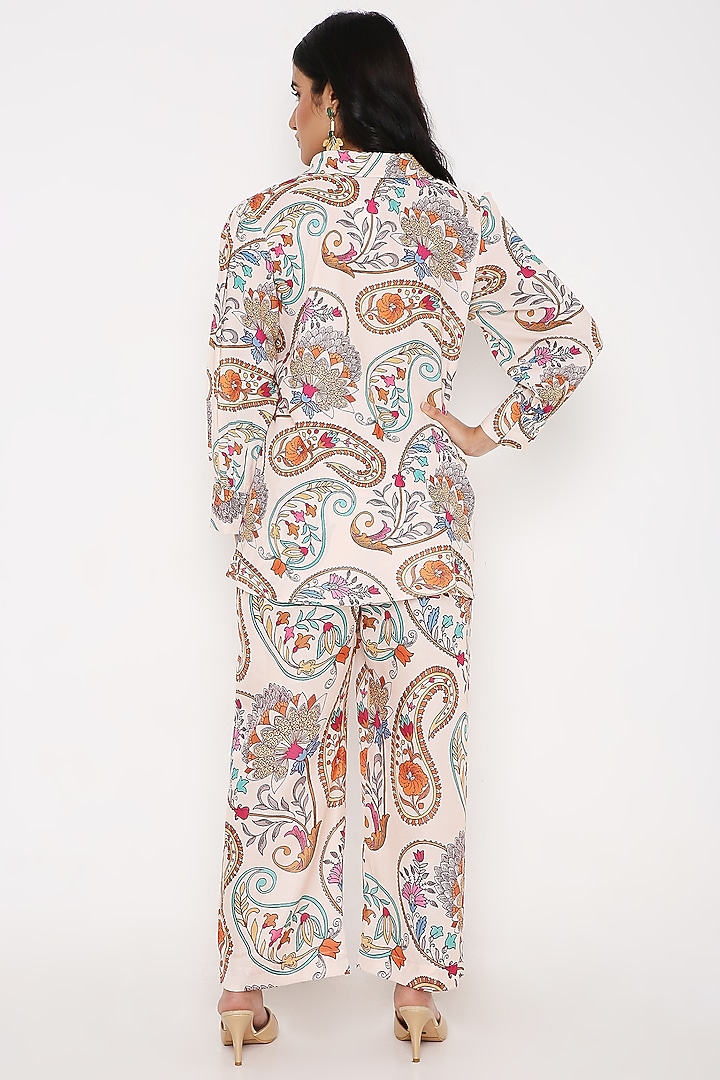 Ivory Modal Satin Digital Printed Pant Set by Bha-sha at Pernia's Pop Up Shop