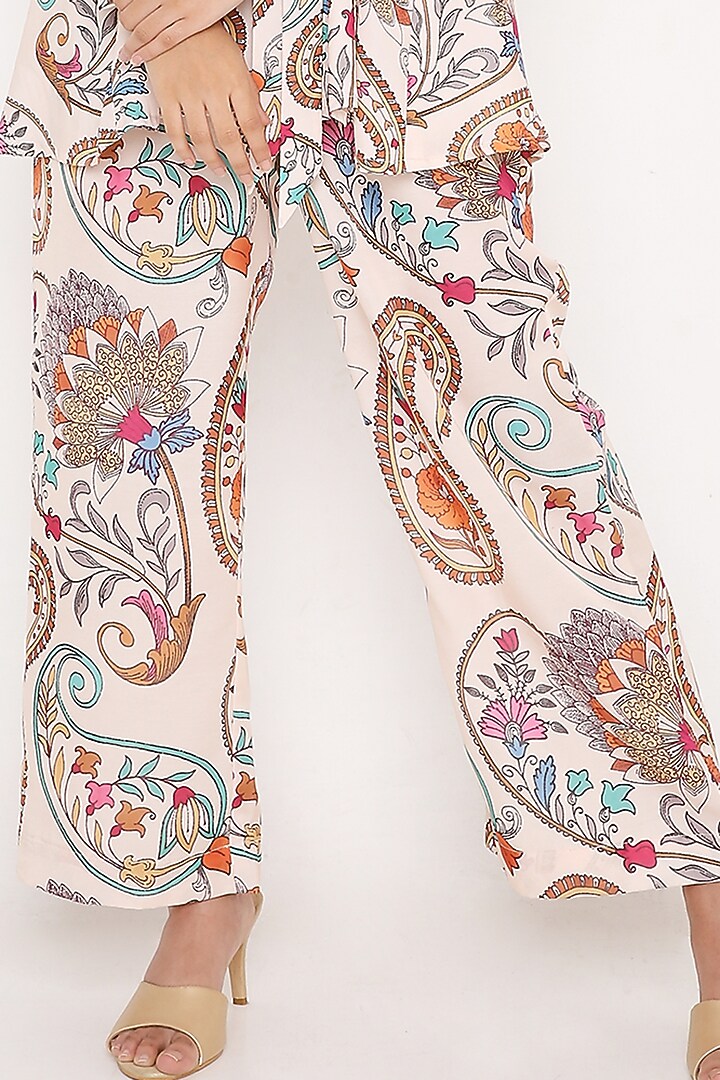 Ivory Modal Satin Digital Printed Pant Set by Bha-sha at Pernia's Pop Up Shop