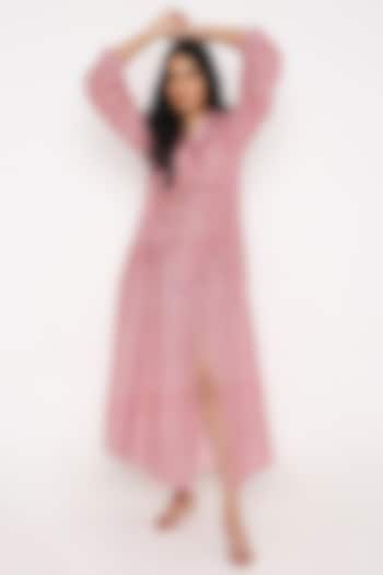 Pink Carron Muslin Digital Printed Shirt Dress by Bha-sha