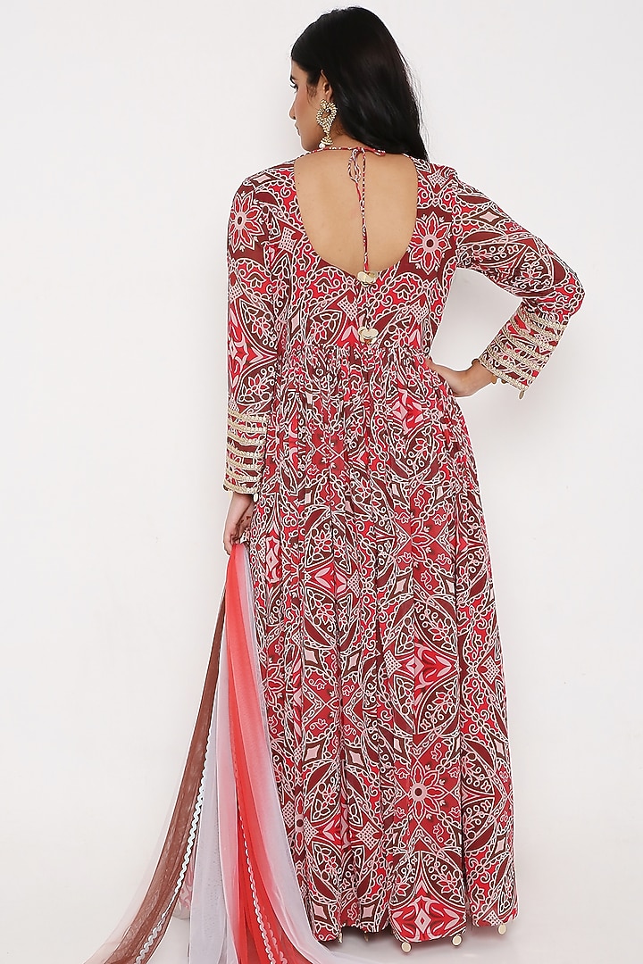 Red Georgette Digital Printed Anarkali Set by Bha-sha at Pernia's Pop Up Shop