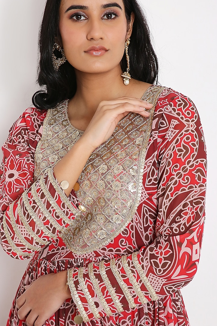 Red Georgette Digital Printed Anarkali Set by Bha-sha at Pernia's Pop Up Shop