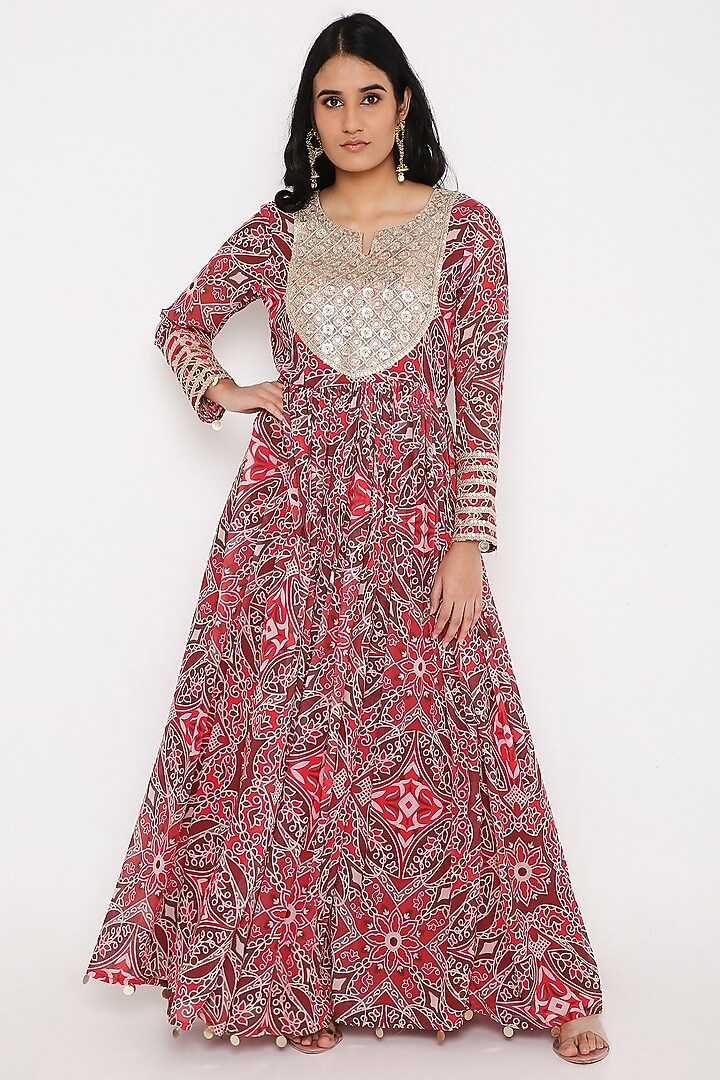 Red Georgette Digital Printed Anarkali Set by Bha-sha at Pernia's Pop Up Shop