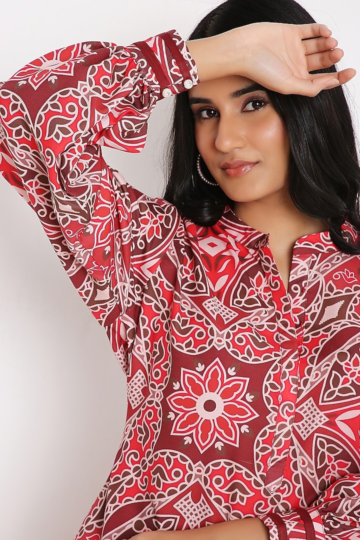 Red Cotton Rayon Digital Printed Kurta Set by Bha-sha at Pernia's Pop Up Shop