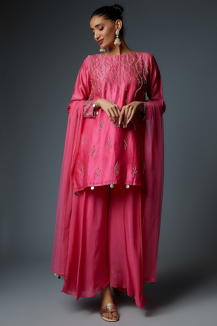Pink Georgette Sharara Set by Bha-sha
