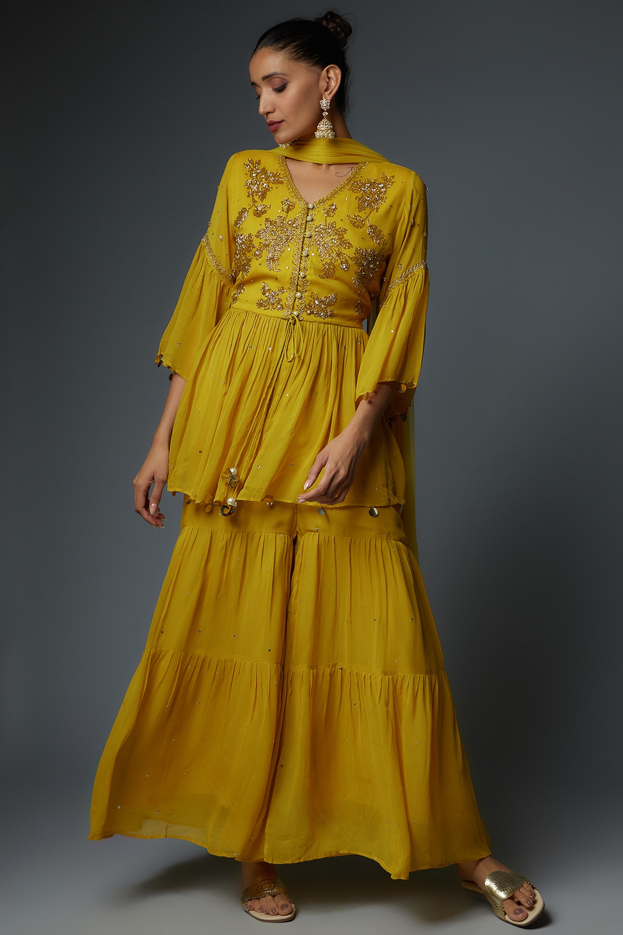 Latest) Yellow Sharara Suit For Wedding Party 2022
