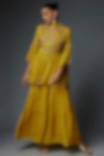 Yellow Georgette Sharara Set by Bha-sha