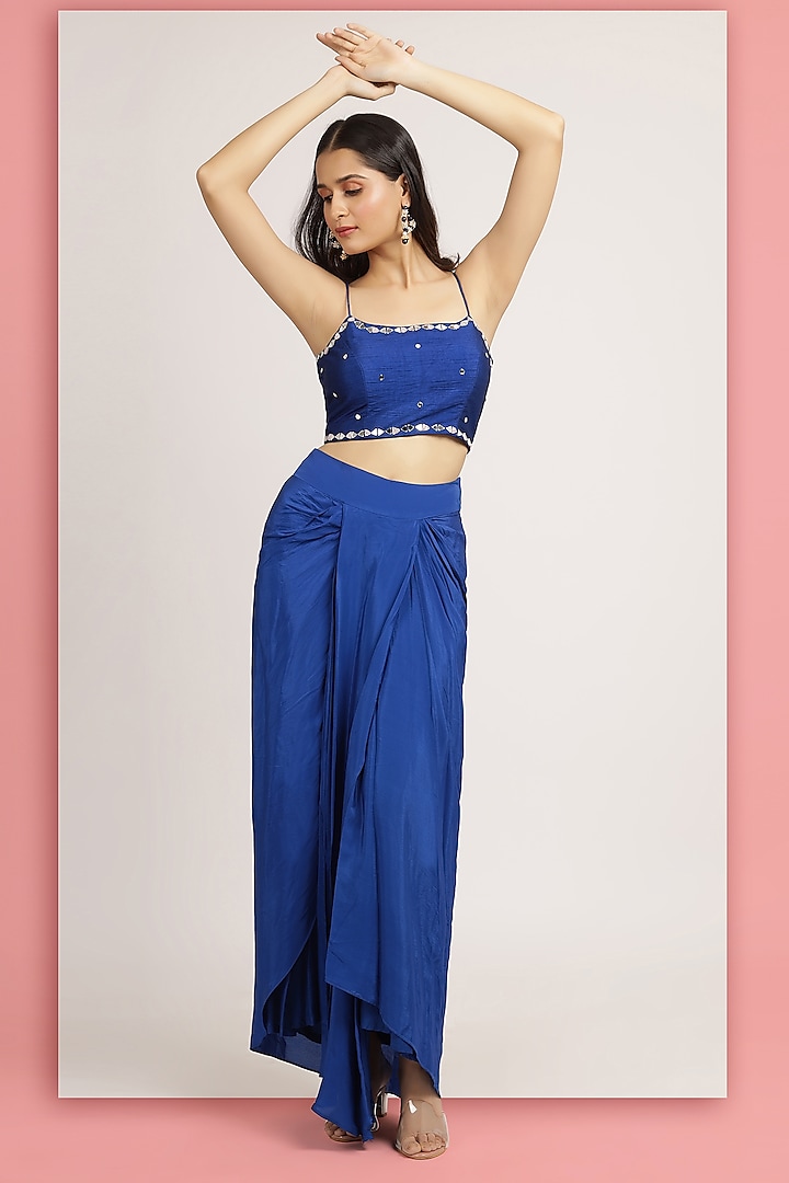 Indigo Crepe Draped Skirt Set by Bha-sha at Pernia's Pop Up Shop