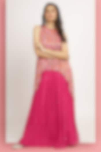 Magenta Georgette Ruffled Skirt Set by Bha-sha at Pernia's Pop Up Shop