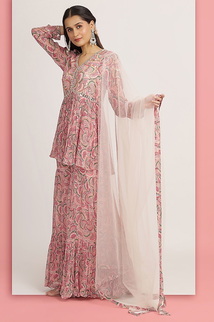 Rose Pink Georgette Printed Sharara Set by Bha-sha at Pernia's Pop Up Shop