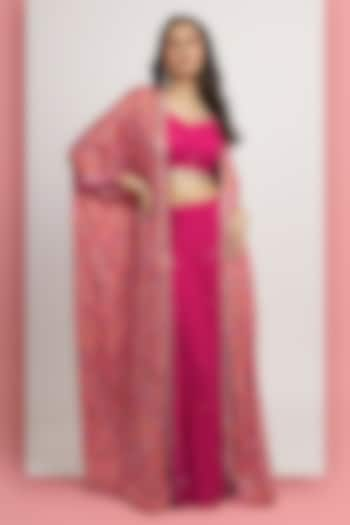 Magenta Georgette Jacket Wedding Lehenga Set by Bha-sha at Pernia's Pop Up Shop