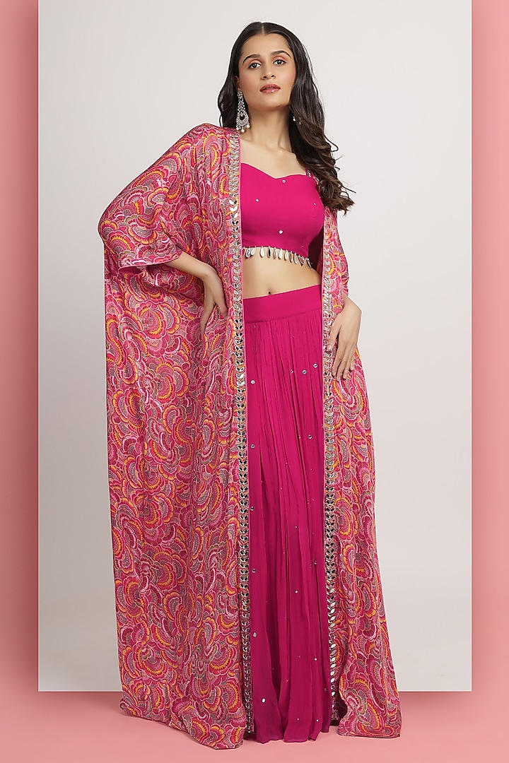 Magenta Georgette Jacket Wedding Lehenga Set by Bha-sha at Pernia's Pop Up Shop