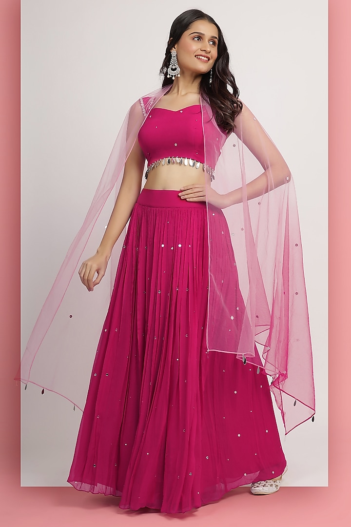 Magenta Georgette Lehenga Set by Bha-sha at Pernia's Pop Up Shop