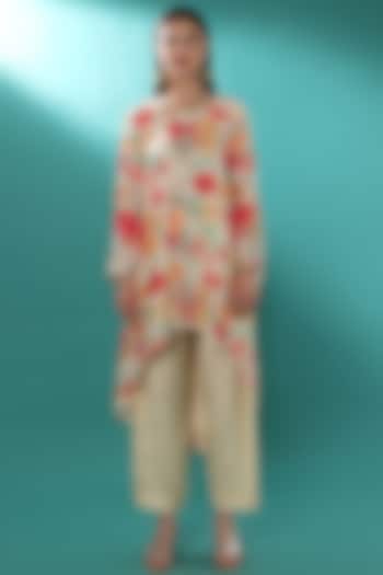 Ivory Chanderi Printed & Embroidered Tunic Set by Bha-sha at Pernia's Pop Up Shop