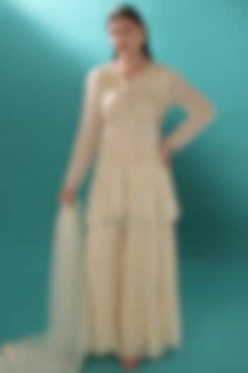 Ivory Georgette Party Wear Sharara Set by Bha-sha at Pernia's Pop Up Shop