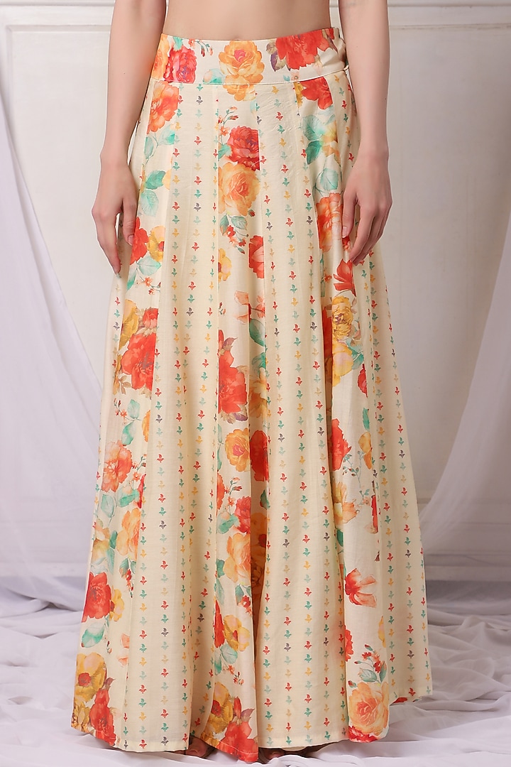 Ivory Chanderi Printed Kalidar Wedding Lehenga Set by Bha-sha at Pernia's Pop Up Shop