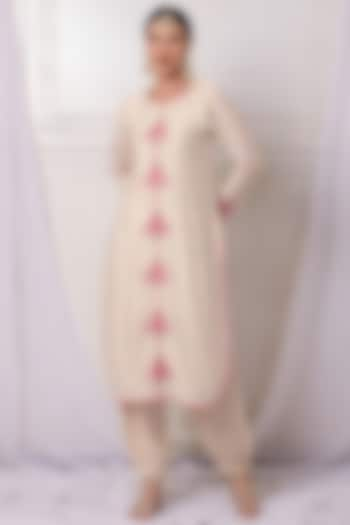 Ivory Chanderi Digital Printed & Mirror Embroidered Kurta Set by Bha-sha at Pernia's Pop Up Shop