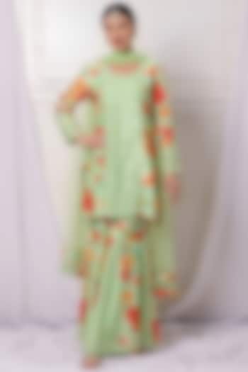 Mint Chanderi Printed & Embroidered Sharara Set by Bha-sha at Pernia's Pop Up Shop