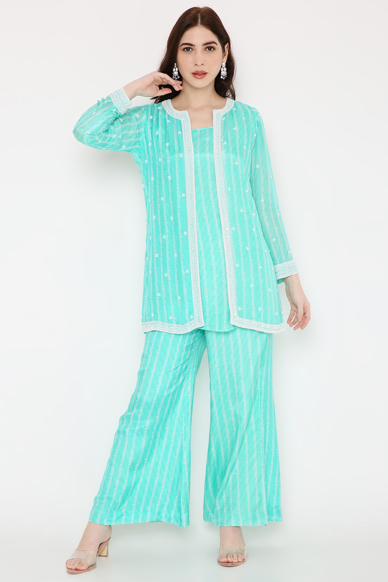 Sea Blue Muslin Tunic Set With Jacket by Bha-sha at Pernia's Pop Up Shop