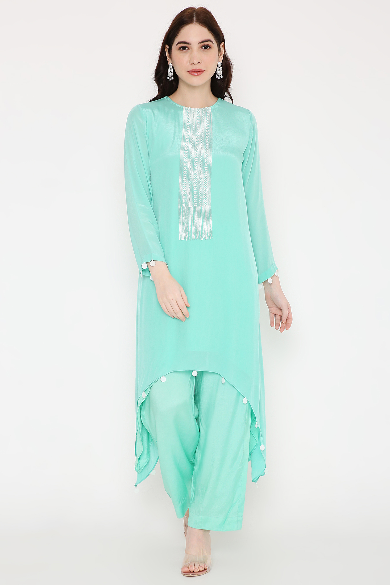 Sea Blue Crepe Asymmetric Tunic Set by Bha-sha at Pernia's Pop Up Shop