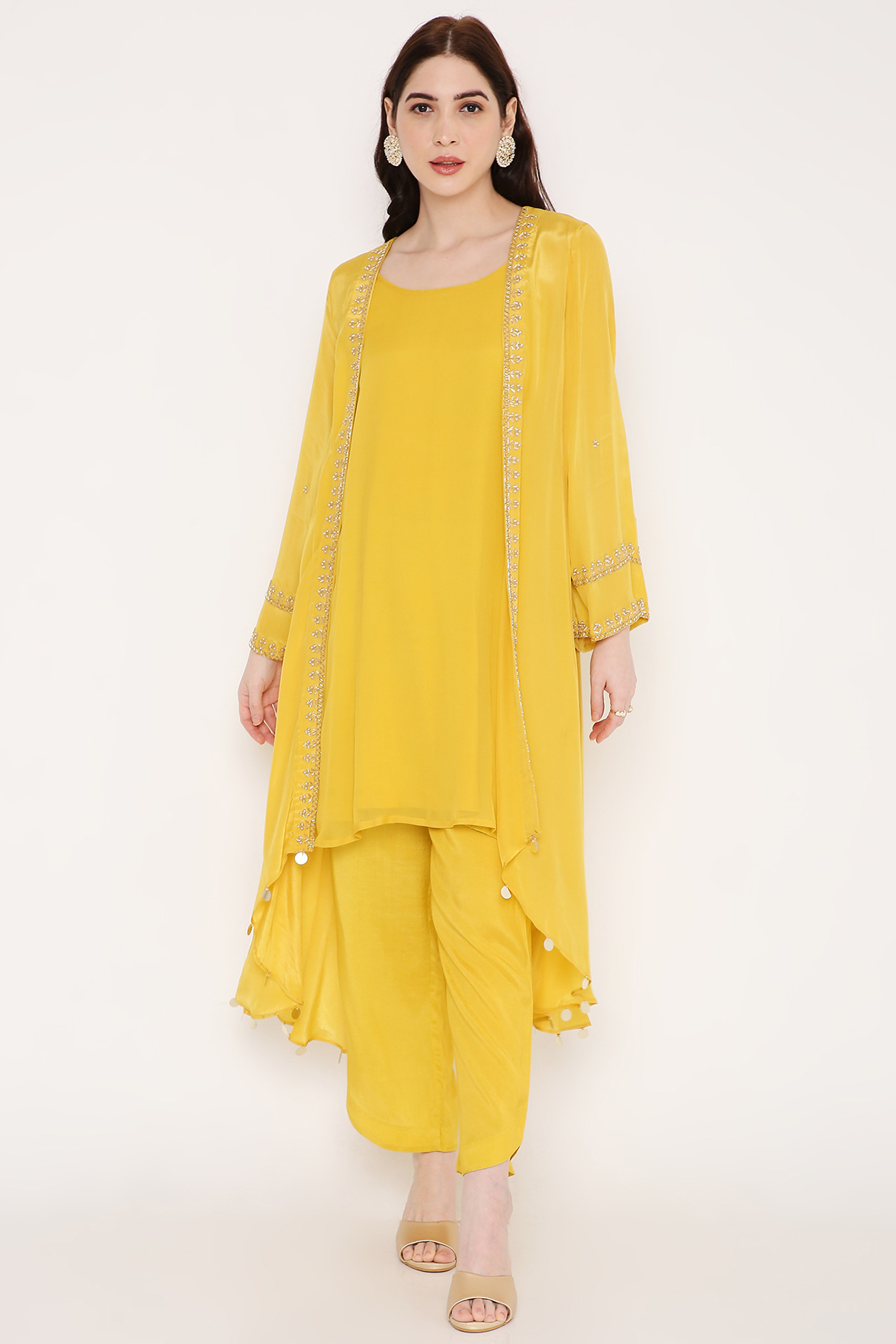 Mustard Embroidered Jacket Set by Bha-sha at Pernia's Pop Up Shop
