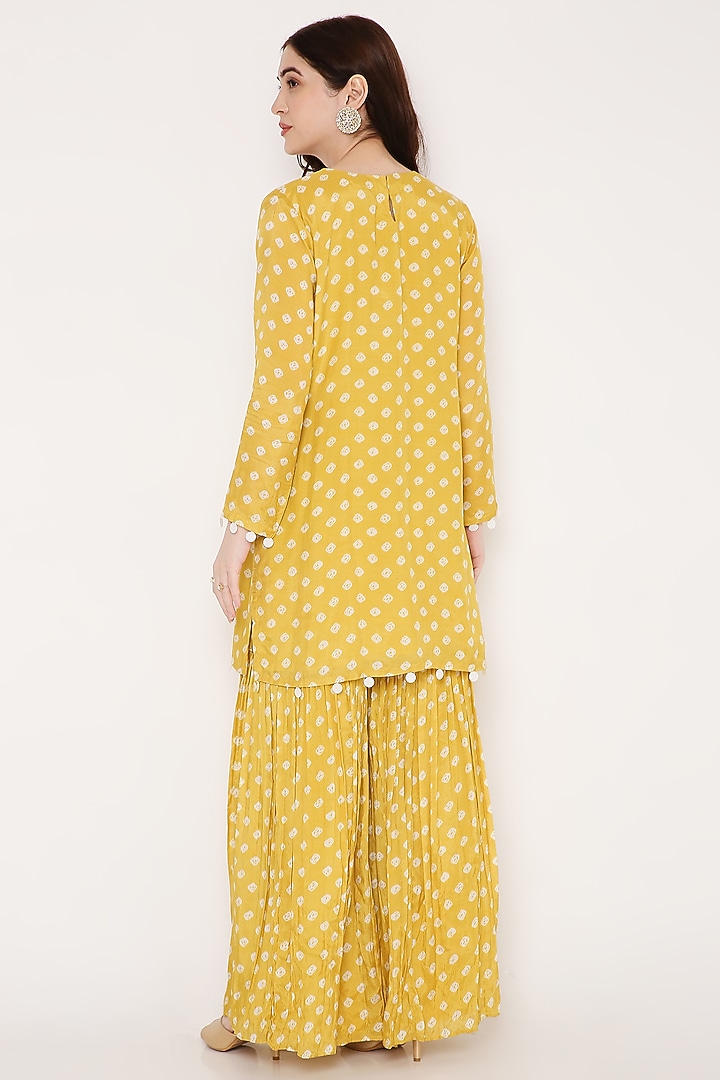Mustard Muslin Party Wear Sharara Set by Bha-sha at Pernia's Pop Up Shop