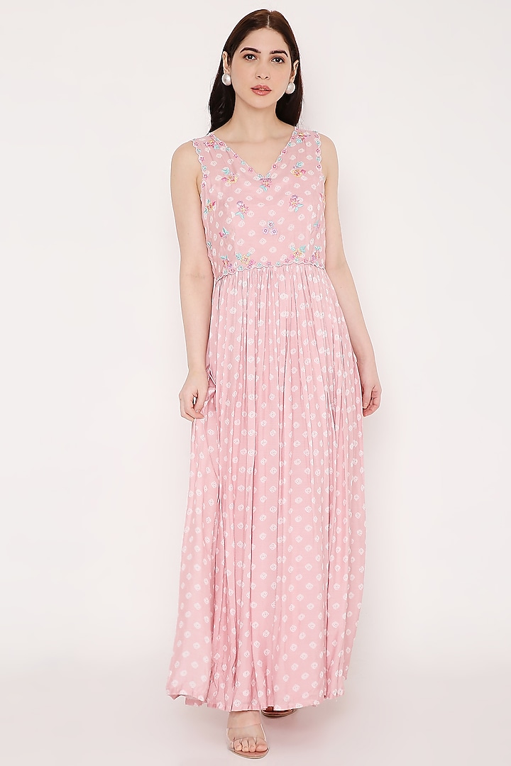 Rosy Pink Embroidered Dress  by Bha-sha