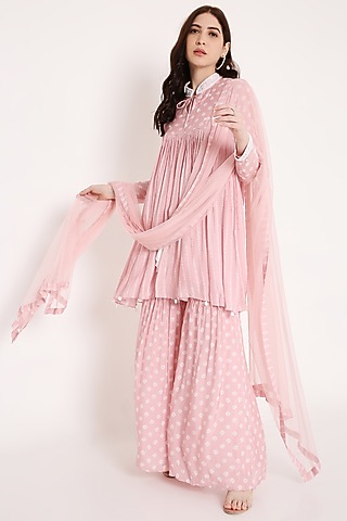 Rosy Pink Embroidered Sharara Set by Bha-sha