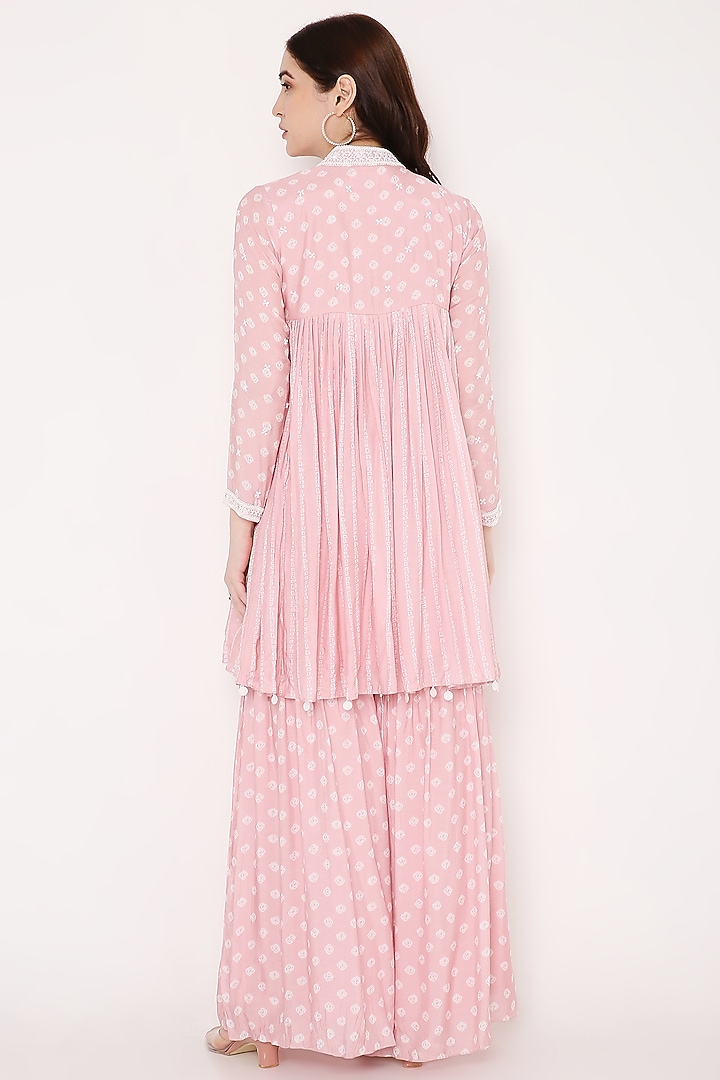 Rosy Pink Embroidered Party Wear Sharara Set by Bha-sha at Pernia's Pop Up Shop