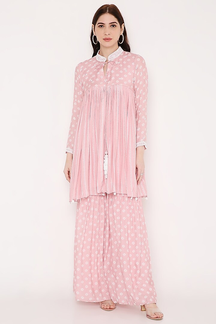 Rosy Pink Embroidered Party Wear Sharara Set by Bha-sha at Pernia's Pop Up Shop