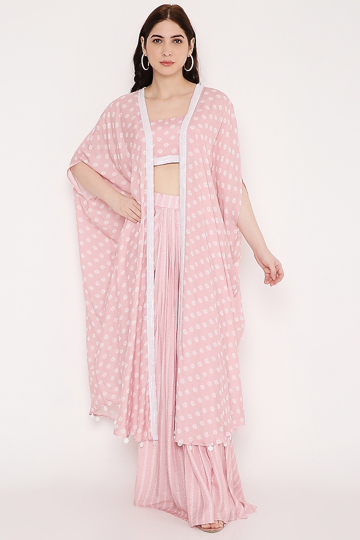 Rosy Pink Embroidered Draped Skirt Set by Bha-sha at Pernia's Pop Up Shop