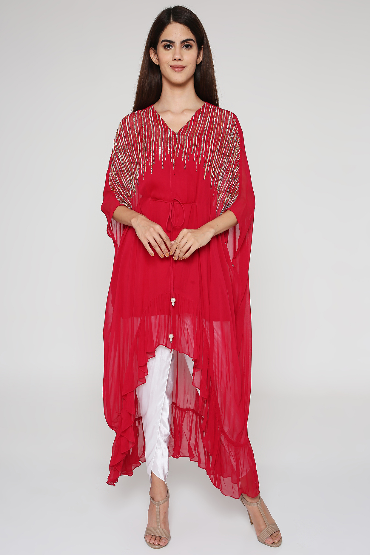 Red Embroidered Kaftan Set by Bha-sha at Pernia's Pop Up Shop