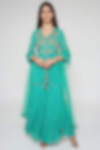 Sea Green Embroidered Sharara Set by Bha-sha at Pernia's Pop Up Shop