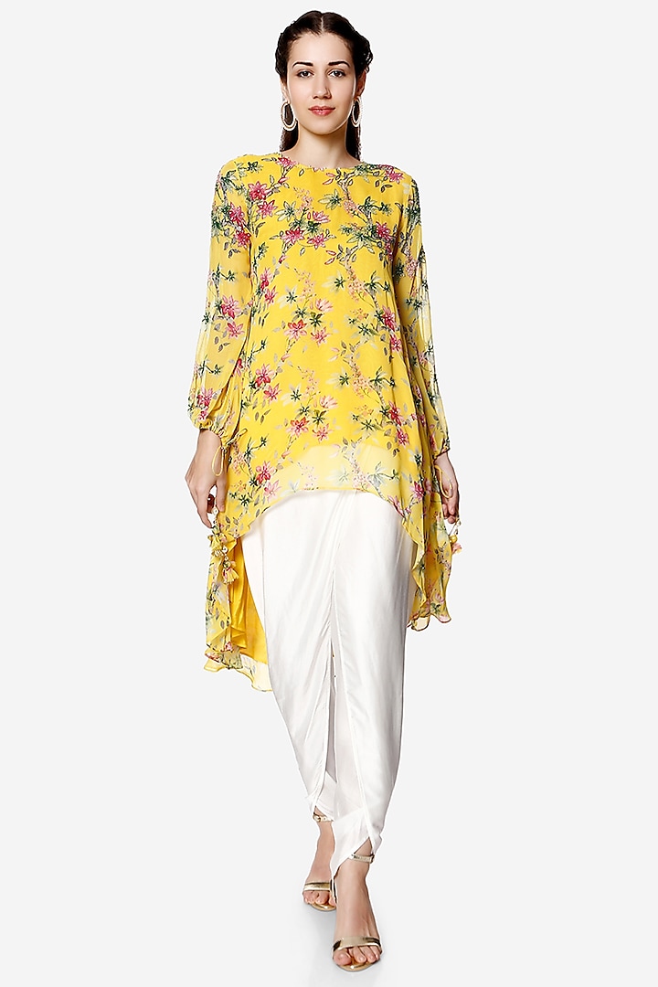 Yellow Embroidered & Printed Tunic Set by Bha-sha