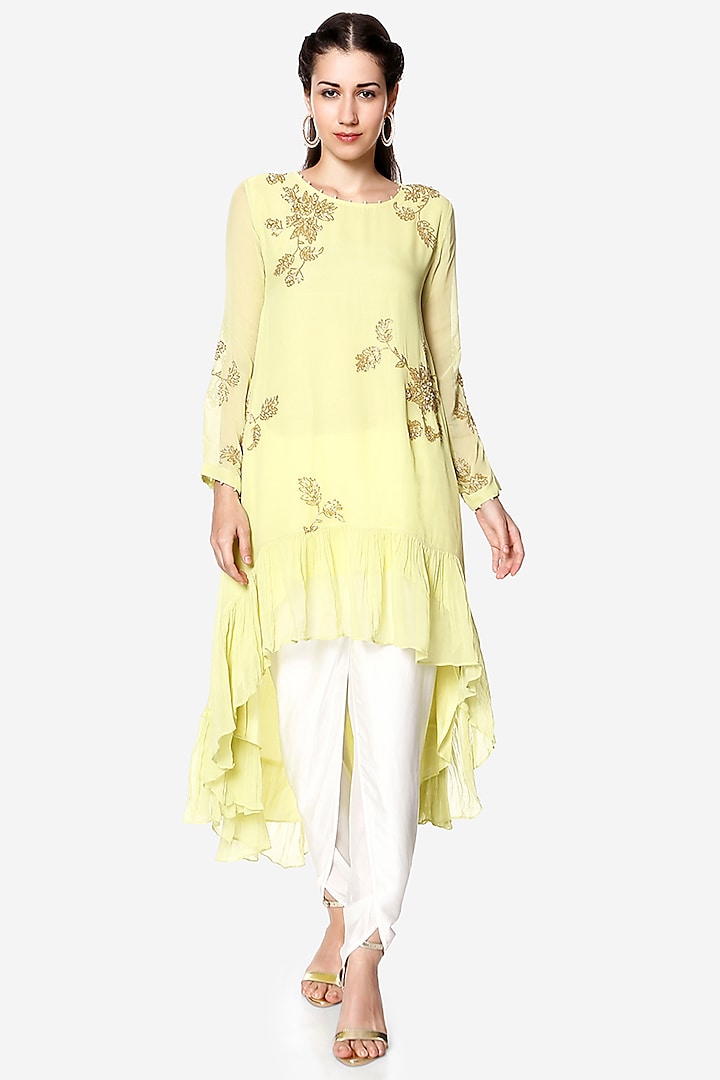 Lime Green Embroidered Tunic Set by Bha-sha