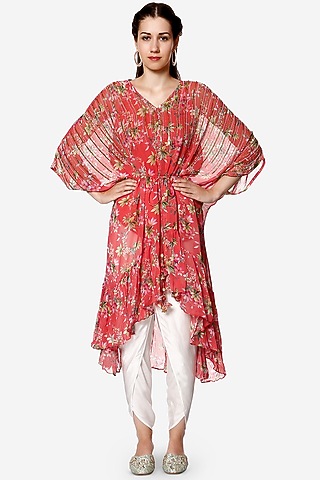 Coral Printed Kaftan Set by Bha-sha