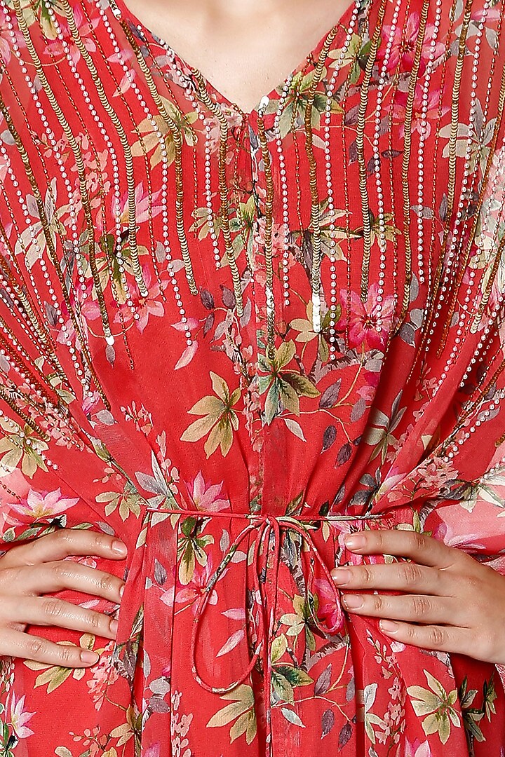 Coral Printed Kaftan Set by Bha-sha at Pernia's Pop Up Shop