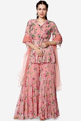 Rose Pink Georgette Sharara Set by Bha-sha